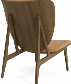 Fauteuil lounge en chêne fumé clair avec rembourrage en cuir camel Elephant - NORR11