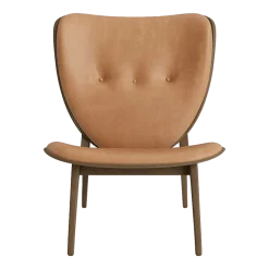 Fauteuil lounge en chêne fumé clair avec rembourrage en cuir camel Elephant - NORR11