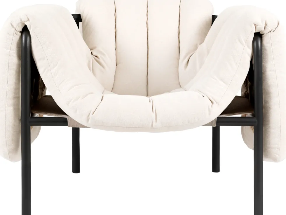 Fauteuil lounge en coton naturel et acier noir Puffy - Hem