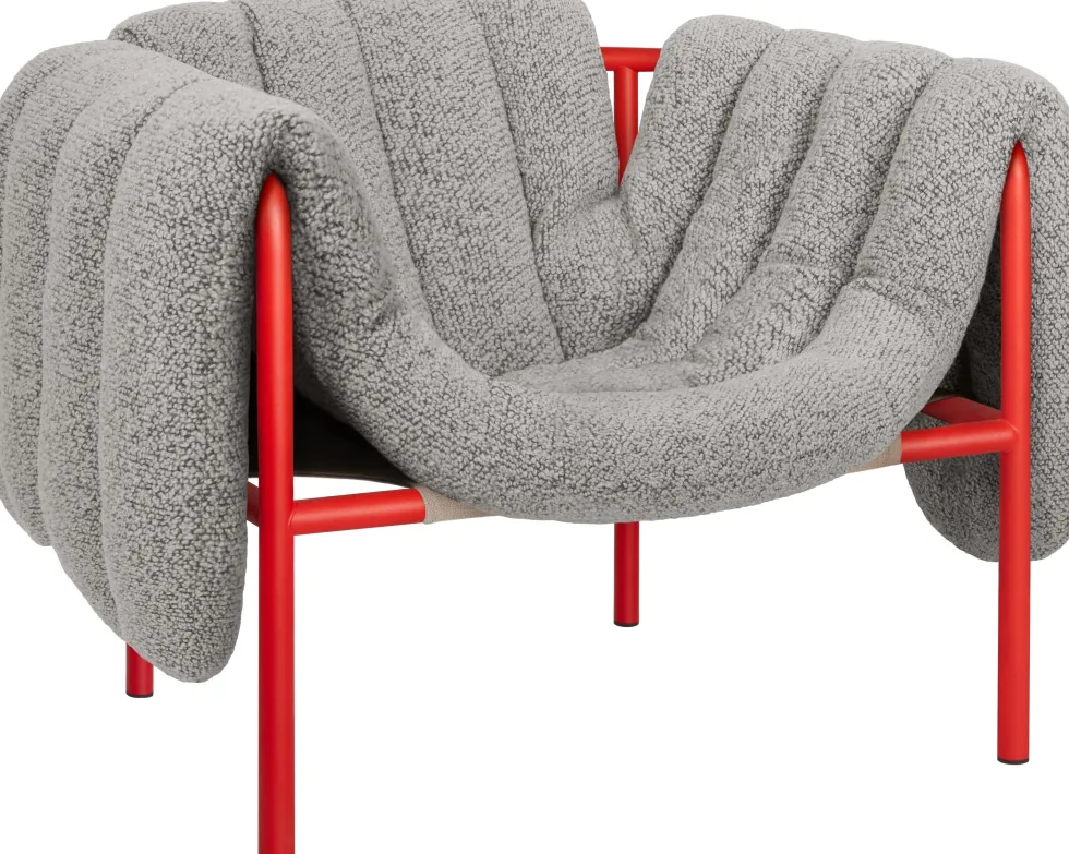 Fauteuil lounge en laine grise et acier rouge Puffy - Hem