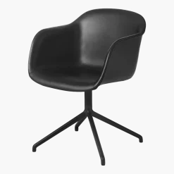 Fauteuil noir piétement pivot et assise cuir Fiber - Muuto