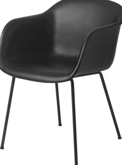 Fauteuil noir piétement tubes et assise cuir Fiber - Muuto