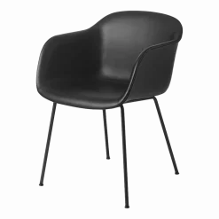 Fauteuil noir piétement tubes et assise cuir Fiber - Muuto