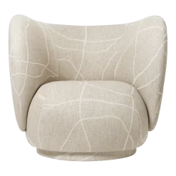 Fauteuil pivotant en tissu sable et blanc cassé Rico - Ferm Living