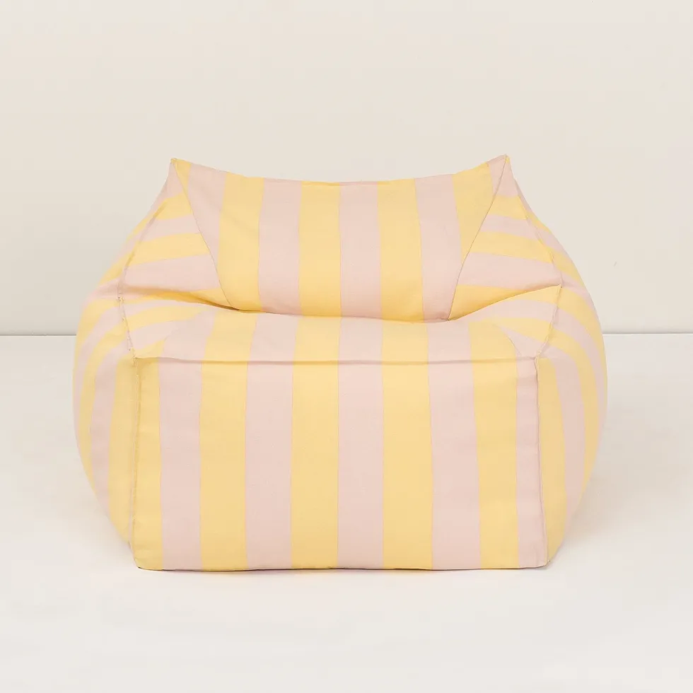 Fauteuil pouf d'extérieur en tissu déperlant à rayures jaune et rose 80 x 90 x 58 cm Lenny - Nobodinoz