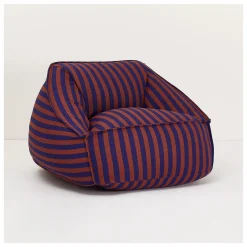 Fauteuil pouf en coton à rayures bleu et bordeaux 105 x 105 x 60 cm Ziggy - Nobodinoz