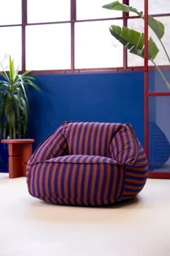 Fauteuil pouf en coton à rayures bleu et bordeaux 105 x 105 x 60 cm Ziggy - Nobodinoz