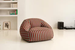 Fauteuil pouf en coton à rayures rouge et vert 105 x 105 x 60 cm Ziggy - Nobodinoz