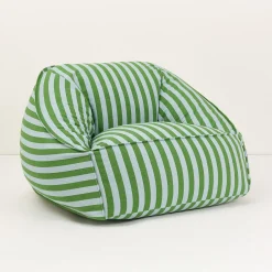 Fauteuil pouf en coton à rayures vert et bleu 105 x 105 x 60 cm Ziggy - Nobodinoz