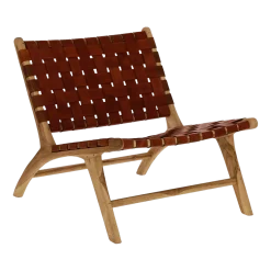 Fauteuil relax en cuir de buffle cognac et bois d'acacia 65 x 76 x 70 cm Aosta - Pomax