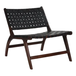 Fauteuil relax en cuir de buffle noir et bois d'acacia 65 x 76 x 70 cm Aosta - Pomax