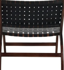 Fauteuil relax en cuir de buffle noir et bois d'acacia 65 x 76 x 70 cm Aosta - Pomax