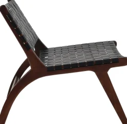 Fauteuil relax en cuir de buffle noir et bois d'acacia 65 x 76 x 70 cm Aosta - Pomax