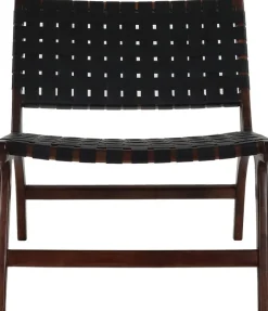 Fauteuil relax en cuir de buffle noir et bois d'acacia 65 x 76 x 70 cm Aosta - Pomax