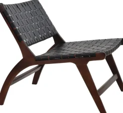 Fauteuil relax en cuir de buffle noir et bois d'acacia 65 x 76 x 70 cm Aosta - Pomax