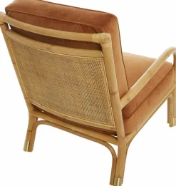 Fauteuil une place en rotin avec coussin de velours couleur ocre 66 x 80 x 80 - KOK