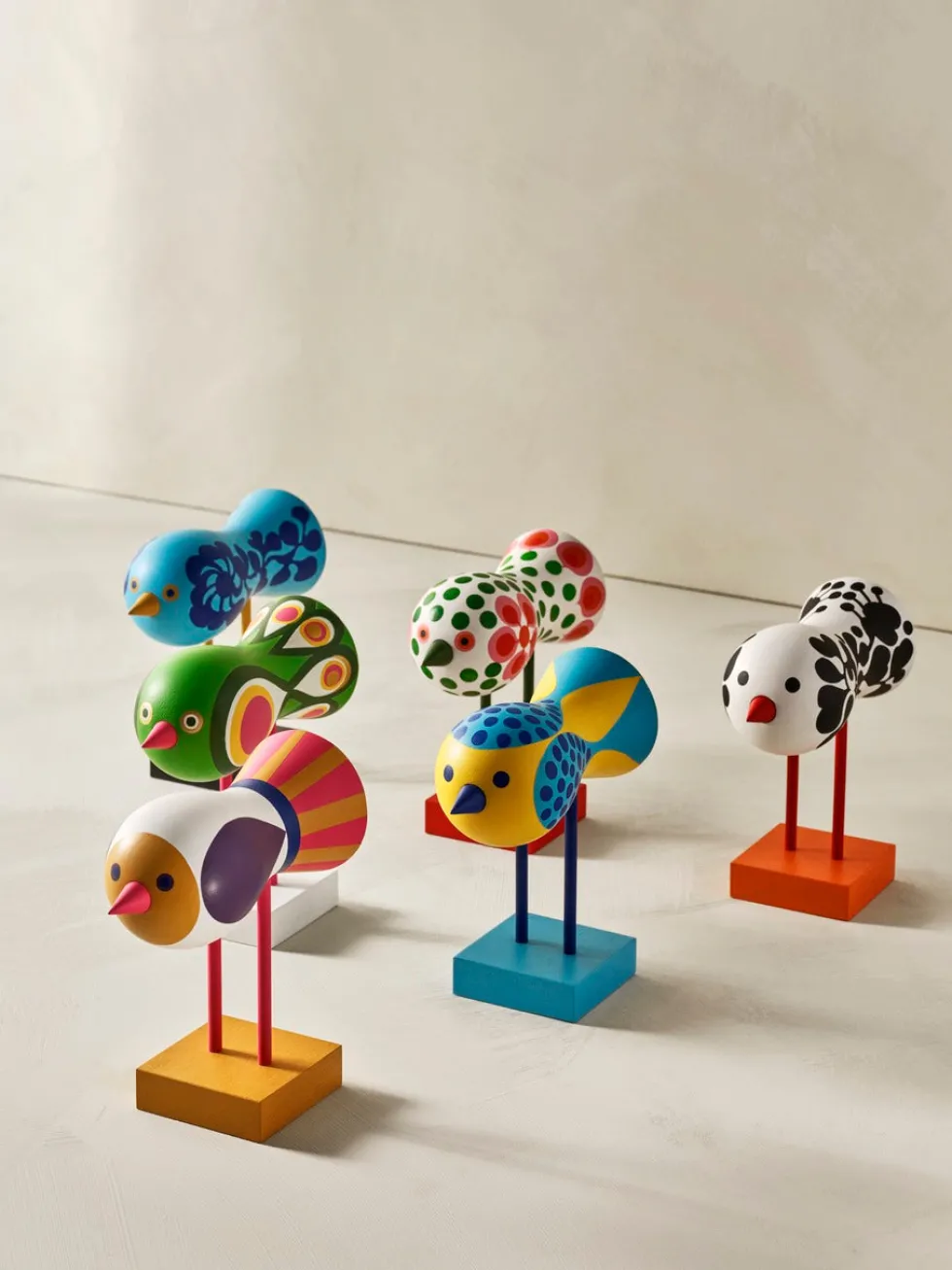 Figurine oiseaux en hêtre massif coloré 16x16x7cm Birds 1967 N°2 - Design House Stockholm