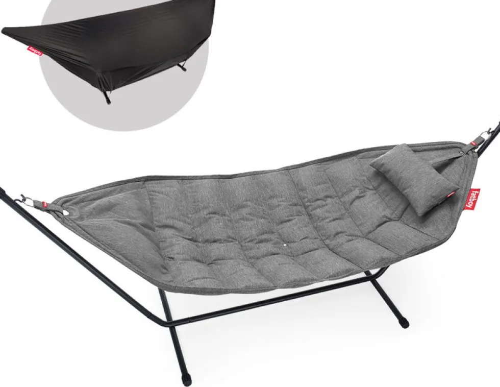 Hamac en acier noir et tissu gris rock avec coussin 270x138x110cm Headdemock Superb Deluxe - Fatboy