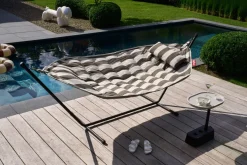 Hamac en acier noir et tissu rayé cacao 270x138x110cm Headdemock Superb - Fatboy