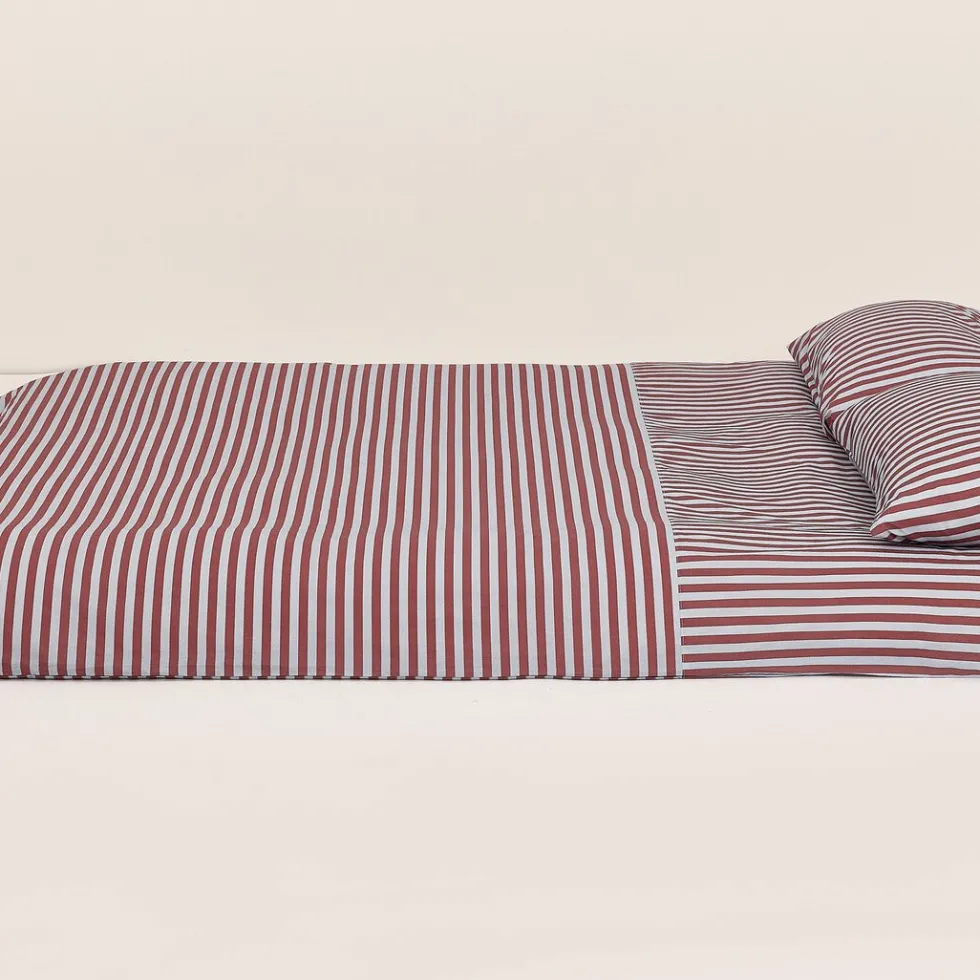 Housse de couette lit double en popeline de coton bio à rayures bleu et rouge 240 x 220 cm Leonard - Nobodinoz