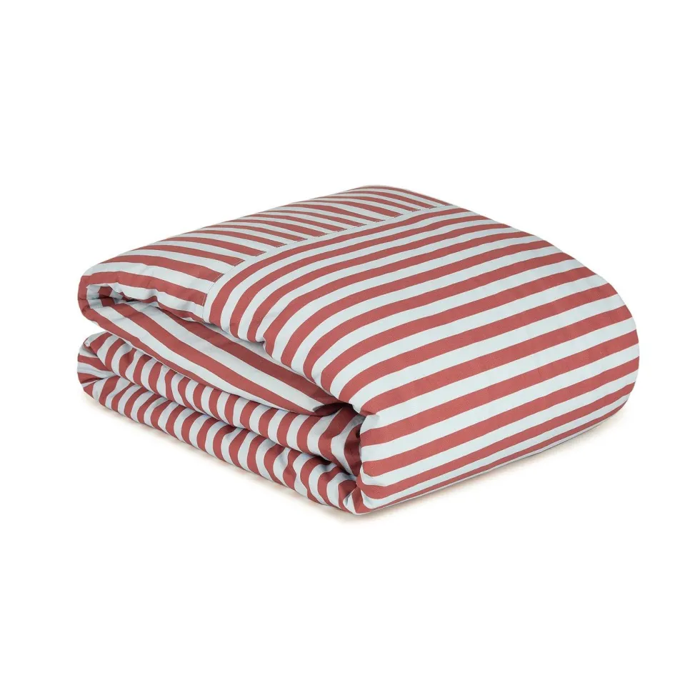 Housse de couette lit double en popeline de coton bio à rayures bleu et rouge 240 x 220 cm Leonard - Nobodinoz