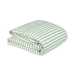Housse de couette lit double en popeline de coton bio à rayures bleu turquoise 240 x 220 cm Leonard - Nobodinoz