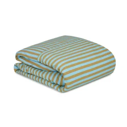 Housse de couette lit double en popeline de coton bio à rayures bleu et jaune curry 240 x 220 cm Leonard - Nobodinoz
