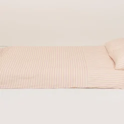 Housse de couette lit double en popeline de coton bio à rayures rose et jaune 240 x 220 cm Leonard - Nobodinoz
