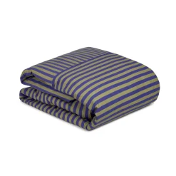 Housse de couette lit double en popeline de coton bio à rayures bleu indigo 240 x 220 cm Leonard - Nobodinoz
