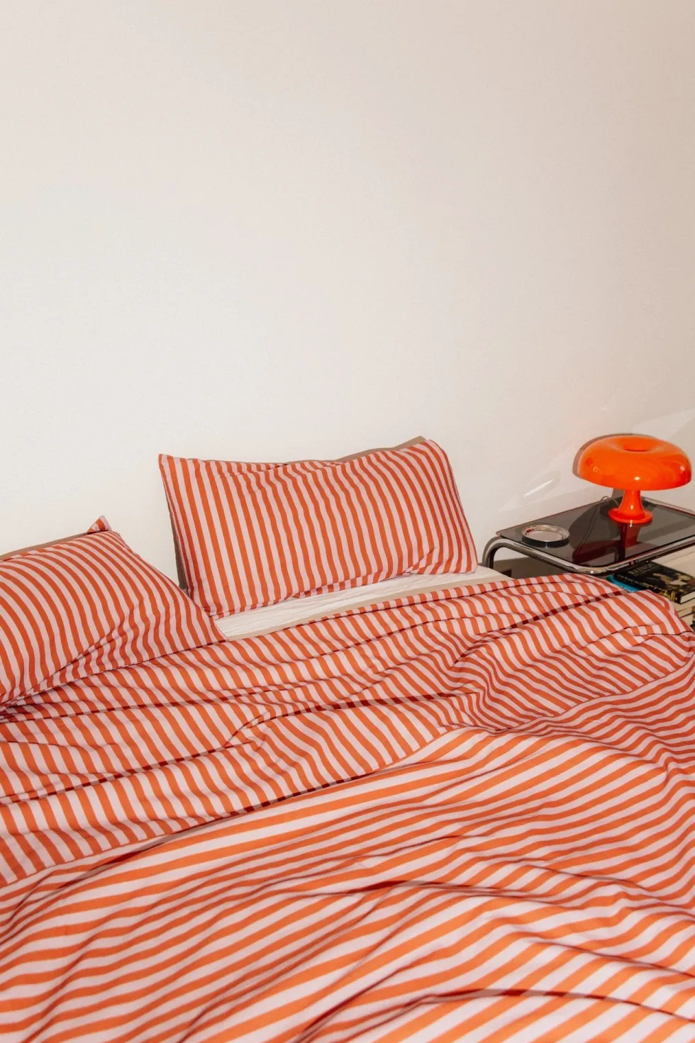 Housse de couette lit double en popeline de coton bio à rayures rouge et rose 240 x 220 cm Leonard - Nobodinoz
