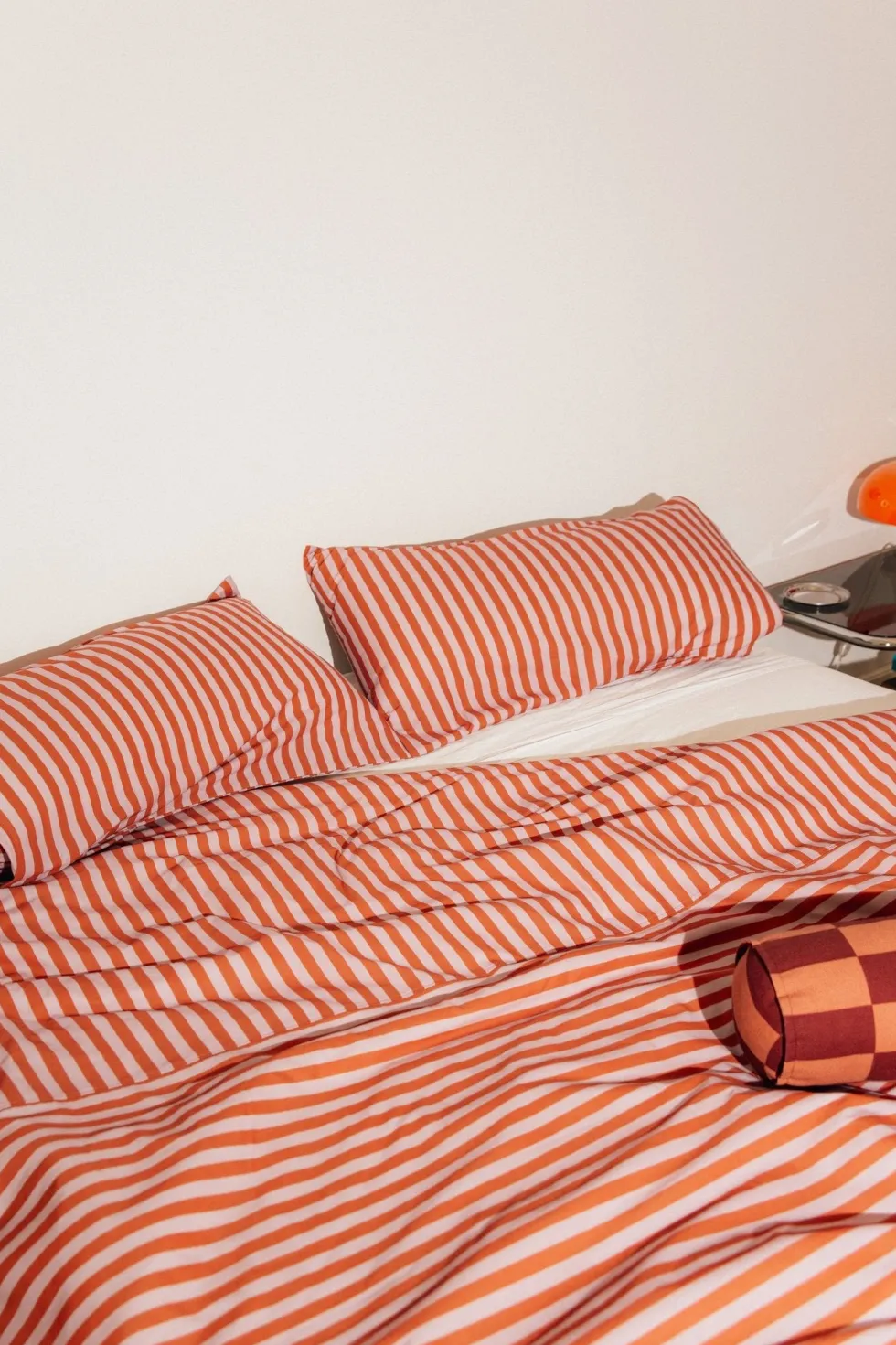Housse de couette lit double en popeline de coton bio à rayures rouge et rose 240 x 220 cm Leonard - Nobodinoz
