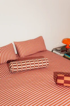 Housse de couette lit double en popeline de coton bio à rayures rouge et rose 240 x 220 cm Leonard - Nobodinoz