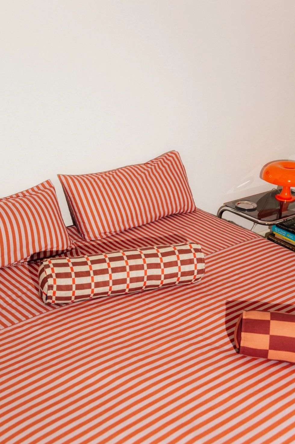 Housse de couette lit double en popeline de coton bio à rayures rouge et rose 240 x 220 cm Leonard - Nobodinoz