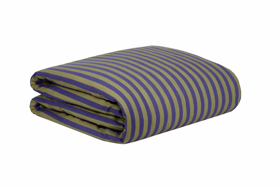 Housse de couette lit individuel en popeline de coton bio à rayures bleu indigo 150 x 200 cm Sheldon - Nobodinoz