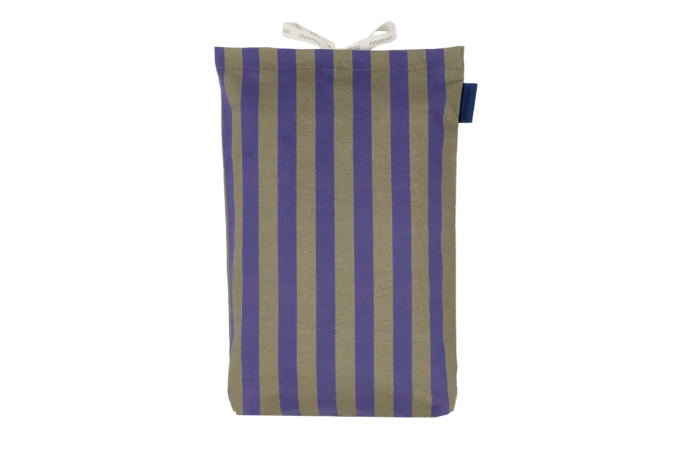 Housse de couette lit individuel en popeline de coton bio à rayures bleu indigo 150 x 200 cm Sheldon - Nobodinoz