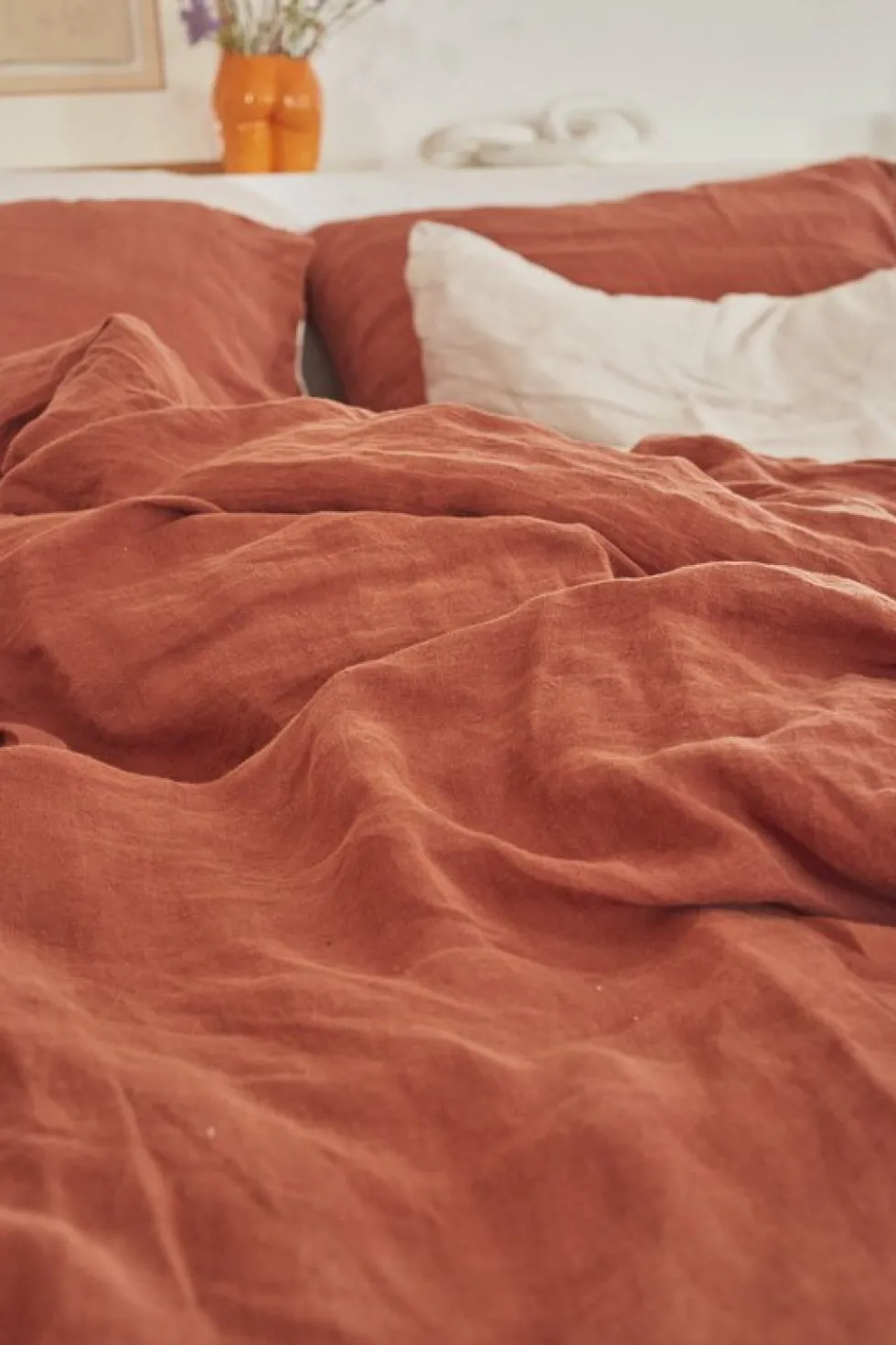 Housse de couette terracotta en lin lavé 200 x 200 cm - The Cool Republic