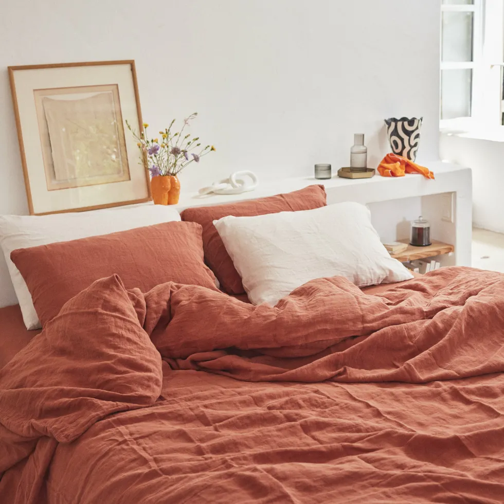 Housse de couette terracotta en lin lavé 200 x 200 cm - The Cool Republic