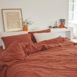 Housse de couette terracotta en lin lavé 200 x 200 cm - The Cool Republic