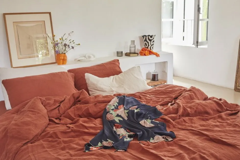 Housse de couette terracotta en lin lavé 200 x 200 cm - The Cool Republic