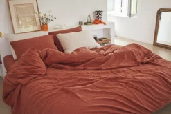 Housse de couette terracotta en lin lavé 200 x 200 cm - The Cool Republic