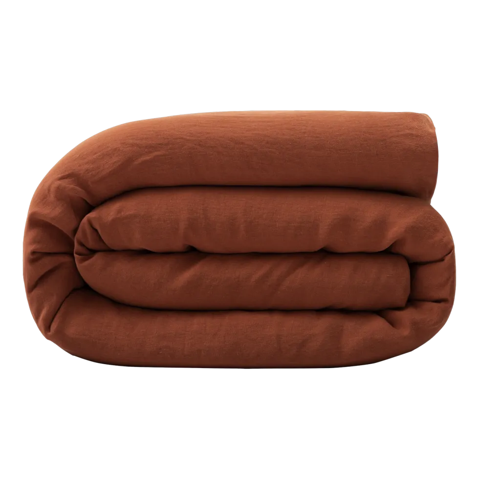Housse de couette terracotta en lin lavé 200 x 200 cm - The Cool Republic