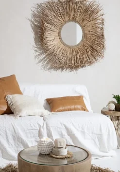 Housse de coussin à 4 panneaux en cuir 60 x 60 cm camel - Bazar Bizar