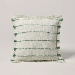 Housse De Coussin Taha Blanc Cassé Et Vert - Madura