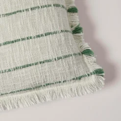 Housse De Coussin Taha Blanc Cassé Et Vert - Madura