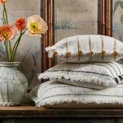 Housse De Coussin Taha Blanc Cassé Et Vert - Madura