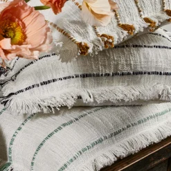 Housse De Coussin Taha Blanc Cassé Et Vert - Madura