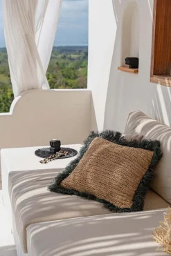Housse de coussin 60 x 60 cm en Raphia naturel noir - Bazar Bizar