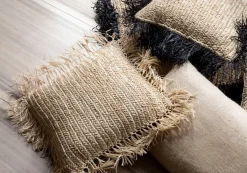Housse de coussin 60 x 60 cm en Raphia naturel noir - Bazar Bizar