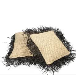 Housse de coussin 60 x 60 cm en Raphia naturel noir - Bazar Bizar