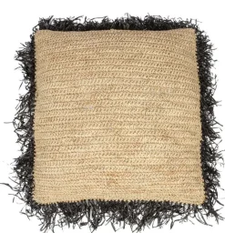 Housse de coussin 60 x 60 cm en Raphia naturel noir - Bazar Bizar